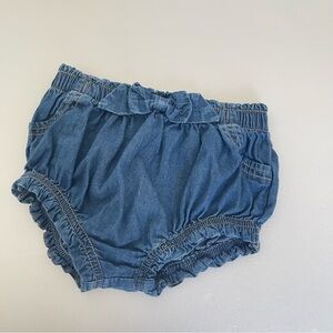 Cat & Jack Blue Denim Bow Scrunched Ruffle Baby Bloomer Shorts size 12M
